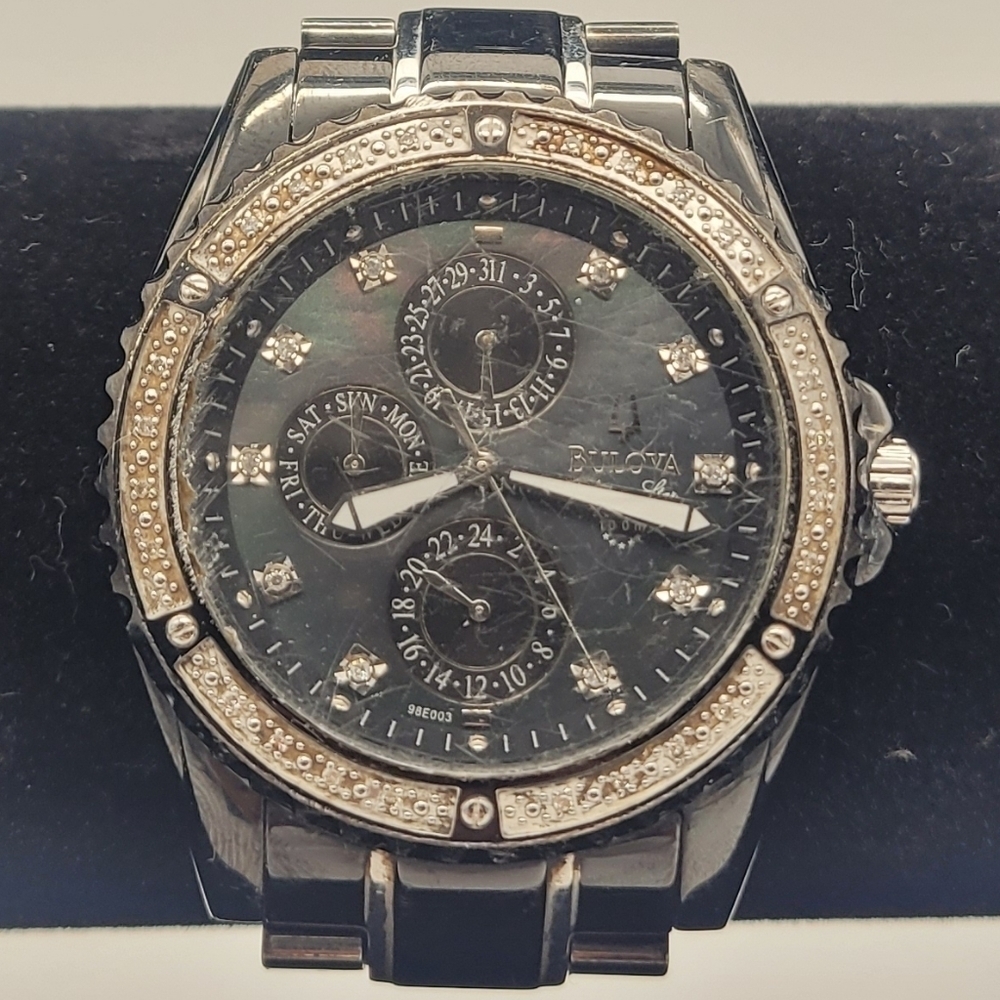 Mens Bulova C960824 Marine Star Diamond Accent Mother Pearl Dial Watch 98E003​​​